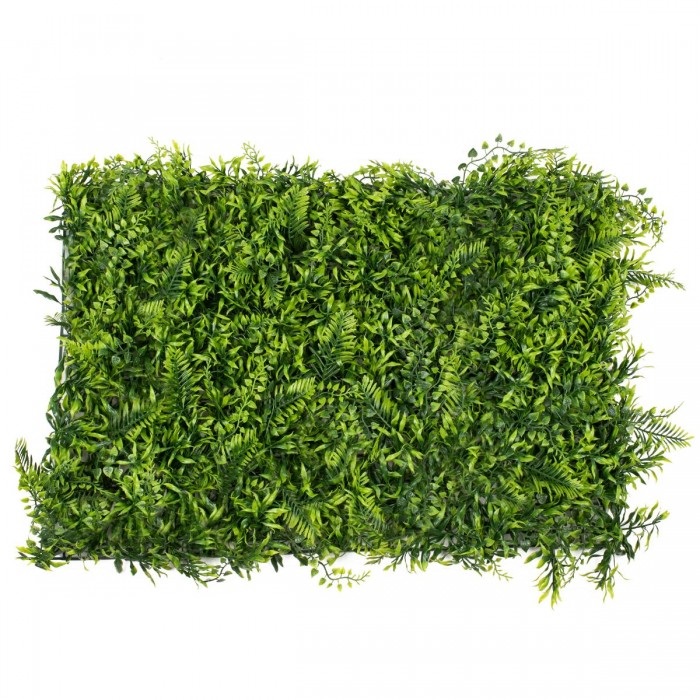 GLOBOSTAR® FERN 78405 Τεχνητό Πάνελ Φυλλωσιάς / Κάθετος Κήπος Νάνος Φτέρη, Νάνος Κισσός & Δανάη - Πράσινο - Μ60 x Π40 x Υ8cm