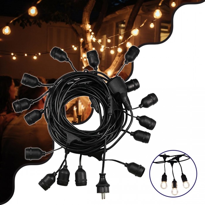 GloboStar® 78982 Καλωδιογιρλάντα PVC 5 Μέτρων με 15 Ντουί E27 με Πρίζα Schuko Επεκτεινόμενη Αδιάβροχη IP65 GloboStar® 78982 Καλωδιογιρλάντα PVC 5 Μέτρων με 15 Ντουί E27 με Πρίζα Schuko Επεκτεινόμενη Αδιάβροχη IP65