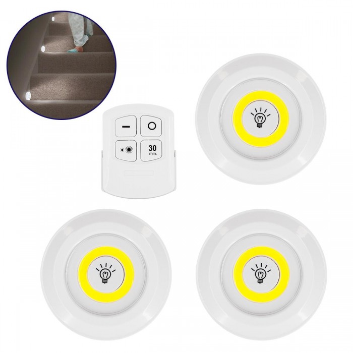 GloboStar® 79044 Φωτιστικά Νυκτός Μπαταρίας LED COB 6W 600lm με Timer & Ασύρματο Χειριστήριο RF - ΣΕΤ 3 Τεμαχίων Ψυχρό Λευκό 6000K GloboStar® 79044 Φωτιστικά Νυκτός Μπαταρίας LED COB 6W 600lm με Timer & Ασύρματο Χειριστήριο RF - ΣΕΤ 3 Τεμαχίων Ψυχρό Λευκό 6000K