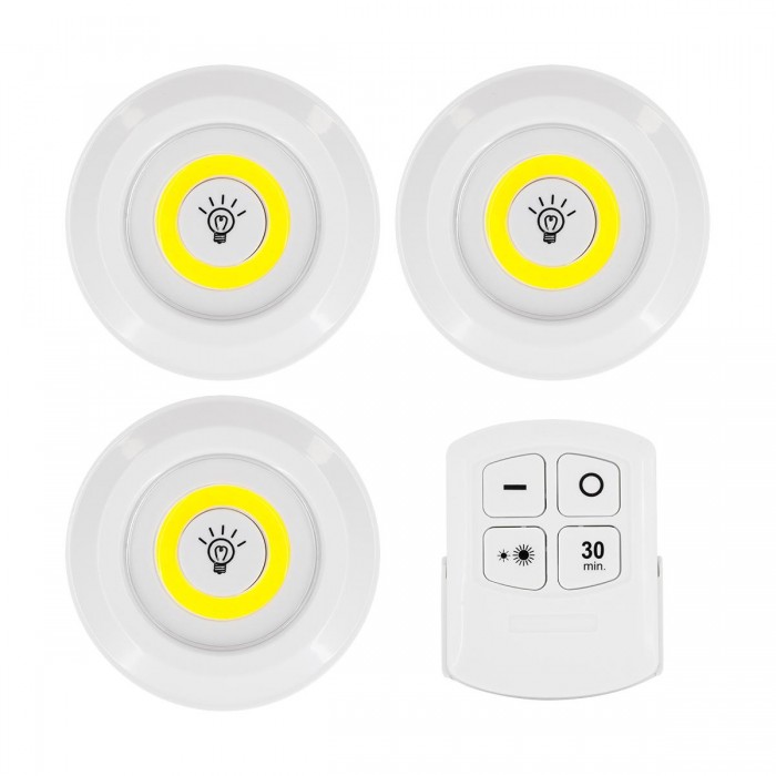 GloboStar® 79044 Φωτιστικά Νυκτός Μπαταρίας LED COB 6W 600lm με Timer & Ασύρματο Χειριστήριο RF - ΣΕΤ 3 Τεμαχίων Ψυχρό Λευκό 6000K GloboStar® 79044 Φωτιστικά Νυκτός Μπαταρίας LED COB 6W 600lm με Timer & Ασύρματο Χειριστήριο RF - ΣΕΤ 3 Τεμαχίων Ψυχρό Λευκό 6000K