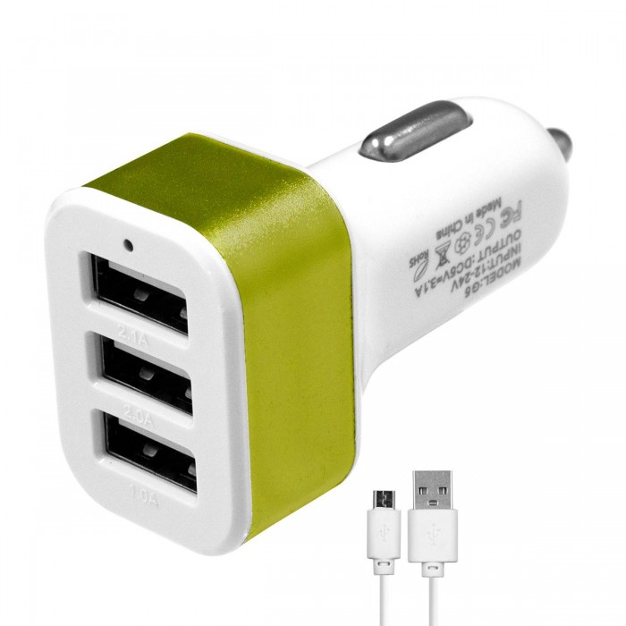 Globostar® 79502 Πράσινος Φορτιστής Αυτοκινήτου DC 12-24V με 3 Εξόδους USB DC 5V Max 3.1A 20W και Καλώδιο USB σε Type-C Globostar® 79502 Πράσινος Φορτιστής Αυτοκινήτου DC 12-24V με 3 Εξόδους USB DC 5V Max 3.1A 20W και Καλώδιο USB σε Type-C