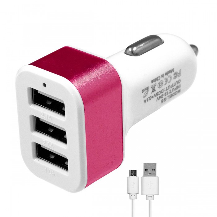 Globostar® 79504 Ροζ Φορτιστής Αυτοκινήτου DC 12-24V με 3 Εξόδους USB DC 5V Max 3.1A 20W και Καλώδιο USB σε Type-C Globostar® 79504 Ροζ Φορτιστής Αυτοκινήτου DC 12-24V με 3 Εξόδους USB DC 5V Max 3.1A 20W και Καλώδιο USB σε Type-C