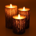 GloboStar® 79562 ΣΕΤ 3 Διακοσμητικών Realistic Κεριών Παραφίνης με LED Εφέ Κινούμενης Φλόγας - Μπαταρίας & Ασύρματο Χειριστήριο IR Καφέ Σχέδιο Κορμός Δέντρου Θερμό Λευκό 3000K Dimmable