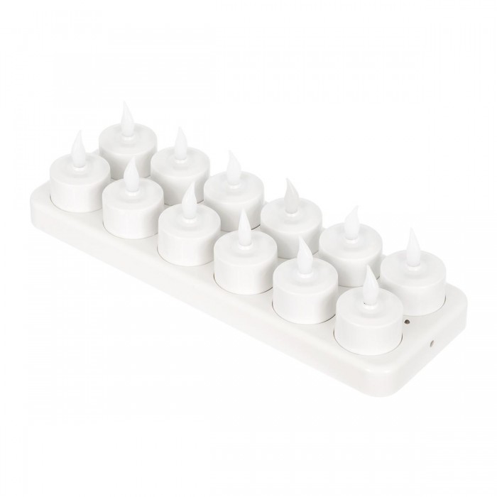 GloboStar® 79565 ΣΕΤ 12 Διακοσμητικών Realistic Κεριών με LED Εφέ Κινούμενης Φλόγας - με Ενσωματωμένη Μπαταρία - Επαναφορτιζόμενα & Βάση Φόρτισης Θερμό Λευκό 2700K