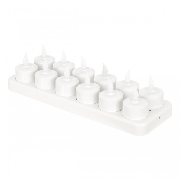 GloboStar® 79565 ΣΕΤ 12 Διακοσμητικών Realistic Κεριών με LED Εφέ Κινούμενης Φλόγας - με Ενσωματωμένη Μπαταρία - Επαναφορτιζόμενα & Βάση Φόρτισης Θερμό Λευκό 2700K