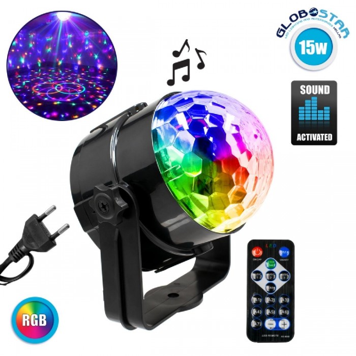 GloboStar® 79601-1 LED Party Disco Μπάλα με Περιστρεφόμενα Φωτορυθμικά Εφέ Πολύχρωμη RGB 15W με Sound Control Activated Εφέ και με Ασύρματο Χειριστήριο AC 230V IP20 Μ11 x Π8.6 x Υ13cm GloboStar® 79601-1 LED Party Disco Μπάλα με Περιστρεφόμενα Φωτορυθμικά Εφέ Πολύχρωμη RGB 15W με Sound Control Activated Εφέ και με Ασύρματο Χειριστήριο AC 230V IP20 Μ11 x Π8.6 x Υ13cm
