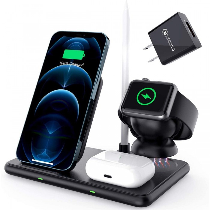 GloboStar® 79699 Επιτραπέζια Σταθερή Βάση Ασύρματης Φόρτισης Fast Charging για Κινητά - Earphones - Smart Watches - Pencil 4 Καναλιών - 1 Channel 15W Max (Phone) - 2 Channel 3W (Airpod) - 3 Channel 2W (Watch) - 4 Channel 2W (Pencil) GloboStar® 79699 Επιτραπέζια Σταθερή Βάση Ασύρματης Φόρτισης Fast Charging για Κινητά - Earphones - Smart Watches - Pencil 4 Καναλιών - 1 Channel 15W Max (Phone) - 2 Channel 3W (Airpod) - 3 Channel 2W (Watch) - 4 Channel 2W (Pencil)