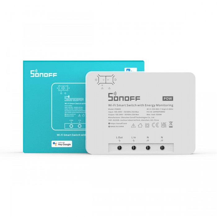 GloboStar® 80060 SONOFF POWR3 - Wi-Fi Smart High Power Switch - 25A/5500W