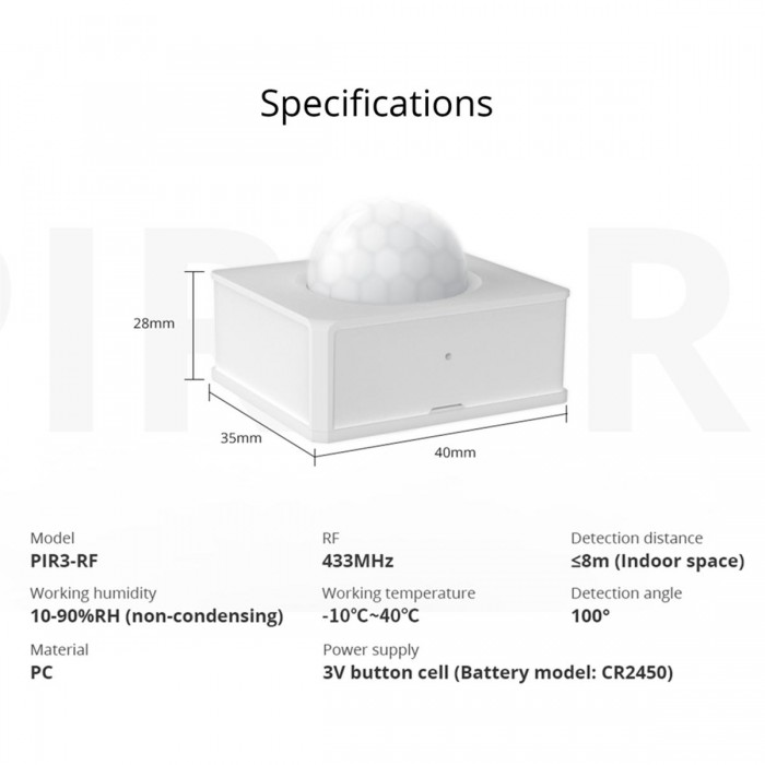 GloboStar® 80064 SONOFF PIR3-RF – Smart 433MHZ RF PIR Motion Sensor 6m/110° Detection GloboStar® 80064 SONOFF PIR3-RF – Smart 433MHZ RF PIR Motion Sensor 6m/110° Detection