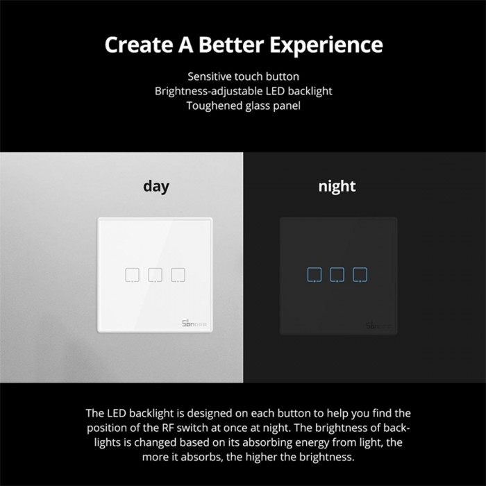 GloboStar® 80067 SONOFF T2EU3C-RF - 433MHz Wireless Smart Wall Touch Button Switch 3 Way - RF Series GloboStar® 80067 SONOFF T2EU3C-RF - 433MHz Wireless Smart Wall Touch Button Switch 3 Way - RF Series