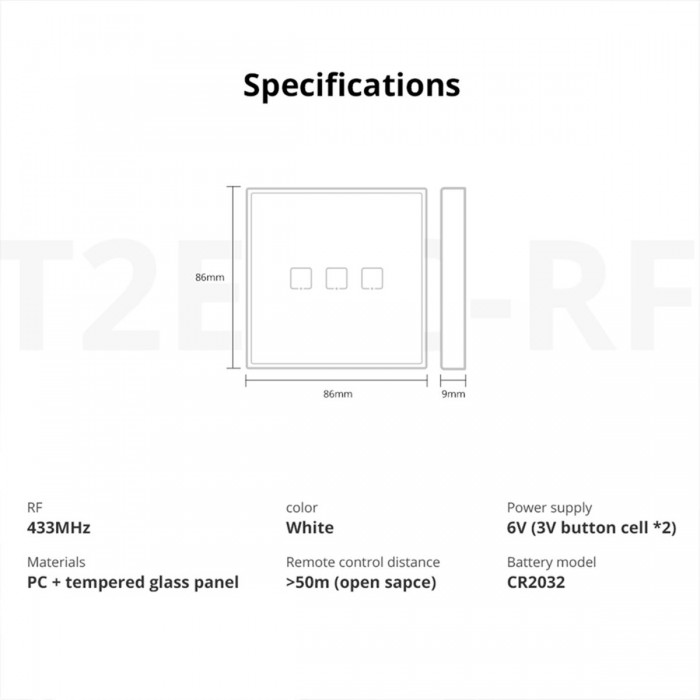 GloboStar® 80067 SONOFF T2EU3C-RF - 433MHz Wireless Smart Wall Touch Button Switch 3 Way - RF Series GloboStar® 80067 SONOFF T2EU3C-RF - 433MHz Wireless Smart Wall Touch Button Switch 3 Way - RF Series