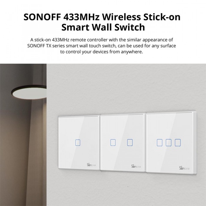 GloboStar® 80067 SONOFF T2EU3C-RF - 433MHz Wireless Smart Wall Touch Button Switch 3 Way - RF Series GloboStar® 80067 SONOFF T2EU3C-RF - 433MHz Wireless Smart Wall Touch Button Switch 3 Way - RF Series