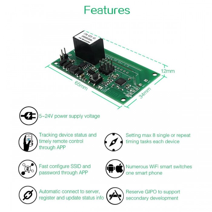 GloboStar® 80068 SONOFF SV - Safe Voltage Wi-Fi Wireless Switch Smart Home Module Support Secondary Development GloboStar® 80068 SONOFF SV - Safe Voltage Wi-Fi Wireless Switch Smart Home Module Support Secondary Development