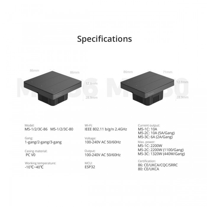 GloboStar® 80089 SONOFF M5-3C-80 SwitchMan Mechanical Smart Switch WiFi & Bluetooth AC 100-240V Max 6A 1320W (2A/Way) 3 Way GloboStar® 80089 SONOFF M5-3C-80 SwitchMan Mechanical Smart Switch WiFi & Bluetooth AC 100-240V Max 6A 1320W (2A/Way) 3 Way