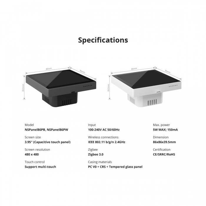 GloboStar® 80095 SONOFF NSPanel86PW Wi-Fi & Zigbee 3.0 Smart Scene Wall Switch (86/EU Type) - AC 100-240V - Integrated HMI Touch Panel - Smart Controller & Gateway for All Smart Devises GloboStar® 80095 SONOFF NSPanel86PW Wi-Fi & Zigbee 3.0 Smart Scene Wall Switch (86/EU Type) - AC 100-240V - Integrated HMI Touch Panel - Smart Controller & Gateway for All Smart Devises