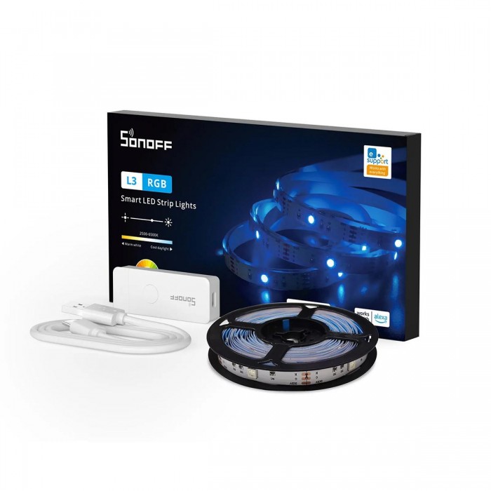 GloboStar® 80098 SONOFF L3-5M RGB Smart LED Strip Light WiFi 2.4GHz 90 SMD/5M 5050 5m Roll & Power Adapter DC 5V Max 10W GloboStar® 80098 SONOFF L3-5M RGB Smart LED Strip Light WiFi 2.4GHz 90 SMD/5M 5050 5m Roll & Power Adapter DC 5V Max 10W