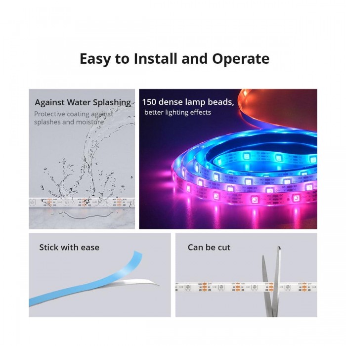 GloboStar® 80099 SONOFF L3-5M-PRO RGBIC Digital IC RGB Smart LED Strip Light WiFi 2.4GHz 90 SMD/M 5050 5m Roll & Power Adapter DC 5V Max 10W GloboStar® 80099 SONOFF L3-5M-PRO RGBIC Digital IC RGB Smart LED Strip Light WiFi 2.4GHz 90 SMD/M 5050 5m Roll & Power Adapter DC 5V Max 10W