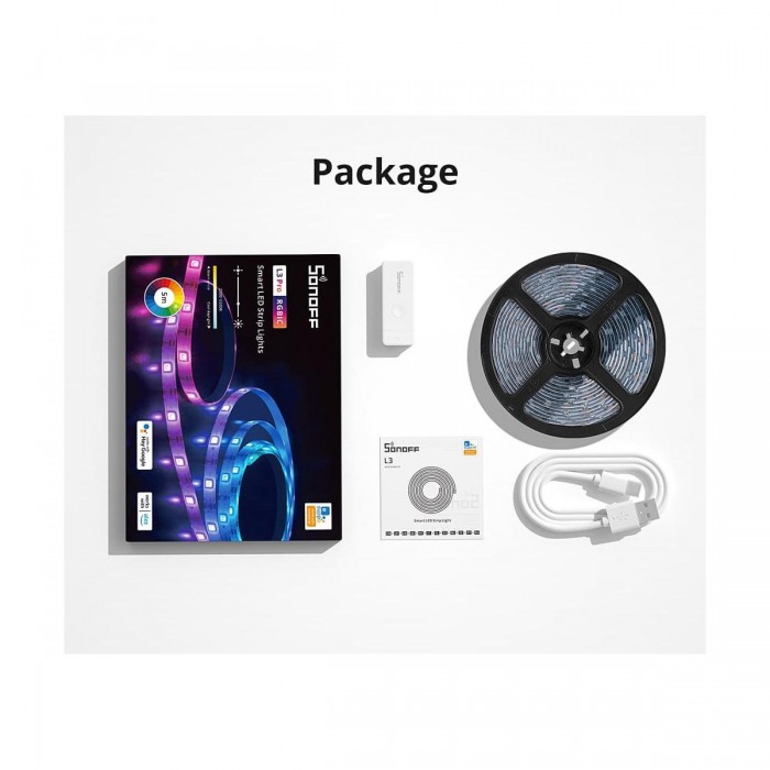 GloboStar® 80099 SONOFF L3-5M-PRO RGBIC Digital IC RGB Smart LED Strip Light WiFi 2.4GHz 90 SMD/M 5050 5m Roll & Power Adapter DC 5V Max 10W GloboStar® 80099 SONOFF L3-5M-PRO RGBIC Digital IC RGB Smart LED Strip Light WiFi 2.4GHz 90 SMD/M 5050 5m Roll & Power Adapter DC 5V Max 10W