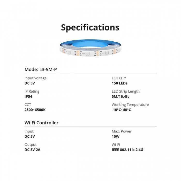GloboStar® 80099 SONOFF L3-5M-PRO RGBIC Digital IC RGB Smart LED Strip Light WiFi 2.4GHz 90 SMD/M 5050 5m Roll & Power Adapter DC 5V Max 10W GloboStar® 80099 SONOFF L3-5M-PRO RGBIC Digital IC RGB Smart LED Strip Light WiFi 2.4GHz 90 SMD/M 5050 5m Roll & Power Adapter DC 5V Max 10W