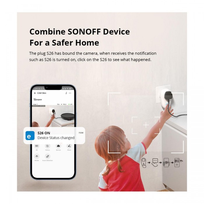 GloboStar® 80105 SONOFF S-CAM Slim Smart Home Security Camera WiFi 2.4GHz 1080P 130° Two Way Audio - Local & Cloud Storage - Nigh Vision - Motion Detection - Motion Alarm DC 5V 1A GloboStar® 80105 SONOFF S-CAM Slim Smart Home Security Camera WiFi 2.4GHz 1080P 130° Two Way Audio - Local & Cloud Storage - Nigh Vision - Motion Detection - Motion Alarm DC 5V 1A