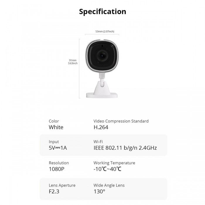 GloboStar® 80105 SONOFF S-CAM Slim Smart Home Security Camera WiFi 2.4GHz 1080P 130° Two Way Audio - Local & Cloud Storage - Nigh Vision - Motion Detection - Motion Alarm DC 5V 1A GloboStar® 80105 SONOFF S-CAM Slim Smart Home Security Camera WiFi 2.4GHz 1080P 130° Two Way Audio - Local & Cloud Storage - Nigh Vision - Motion Detection - Motion Alarm DC 5V 1A