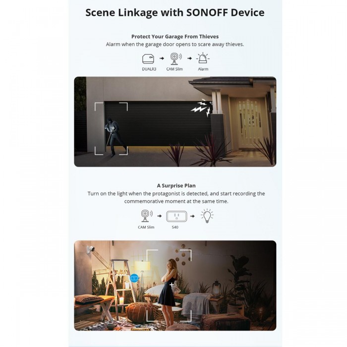 GloboStar® 80105 SONOFF S-CAM Slim Smart Home Security Camera WiFi 2.4GHz 1080P 130° Two Way Audio - Local & Cloud Storage - Nigh Vision - Motion Detection - Motion Alarm DC 5V 1A GloboStar® 80105 SONOFF S-CAM Slim Smart Home Security Camera WiFi 2.4GHz 1080P 130° Two Way Audio - Local & Cloud Storage - Nigh Vision - Motion Detection - Motion Alarm DC 5V 1A