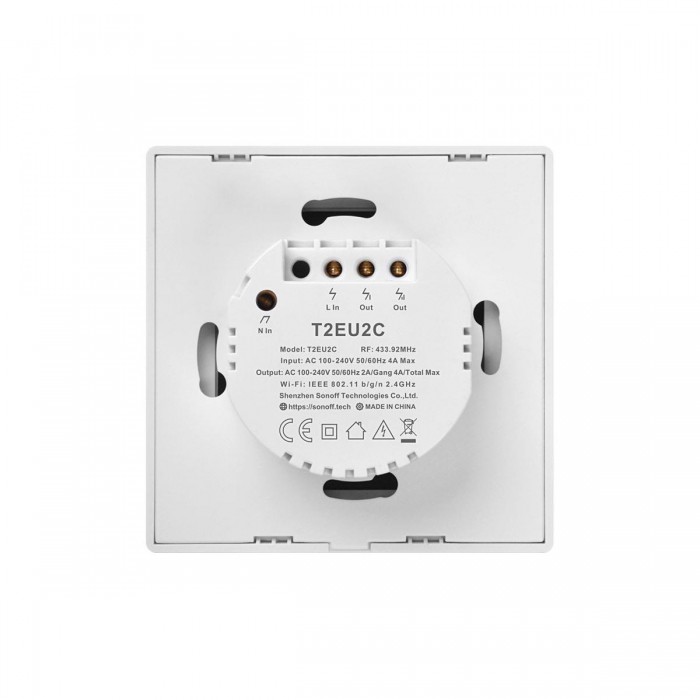 GloboStar® 80131 SONOFF T2EU2C-RF - 433MHz Wireless Smart Wall Touch Button Switch AC 100-240V Max 4A (2A/Way) 2 Way - RF Series GloboStar® 80131 SONOFF T2EU2C-RF - 433MHz Wireless Smart Wall Touch Button Switch AC 100-240V Max 4A (2A/Way) 2 Way - RF Series