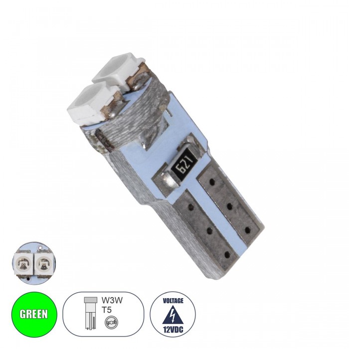 GloboStar® 81025 Λάμπα Αυτοκινήτου LED T5 2xSMD1210 0.6W 72lm 120° DC 12-16V IP20 Φ0.7 x Υ1.7cm Πράσινο