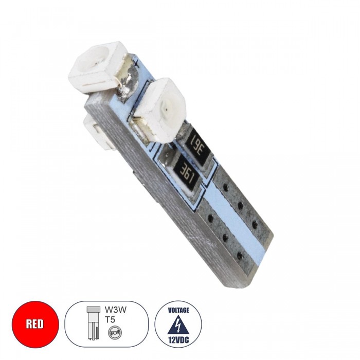 GloboStar® 81031 Λάμπα Αυτοκινήτου LED T5 3xSMD1210 0.9W 120lm 360° DC 12-16V IP20 Φ0.6 x Υ2cm Κόκκινο