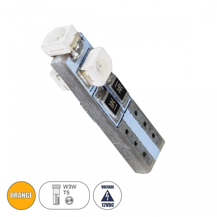 GloboStar® 81034 Λάμπα Αυτοκινήτου LED T5 3xSMD1210 0.48W 18lm 360° DC 12-16V IP20 Φ0.6 x Υ2cm Πορτοκαλί
