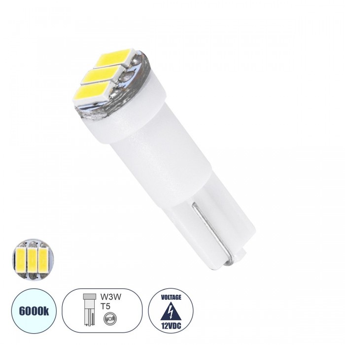 GloboStar® 81036 Λάμπα Αυτοκινήτου LED T5 3xSMD4014 0.9W 135lm 120° DC 12-16V IP20 Φ0.6 x Υ1.8cm Ψυχρό Λευκό 6000K GloboStar® 81036 Λάμπα Αυτοκινήτου LED T5 3xSMD4014 0.9W 135lm 120° DC 12-16V IP20 Φ0.6 x Υ1.8cm Ψυχρό Λευκό 6000K