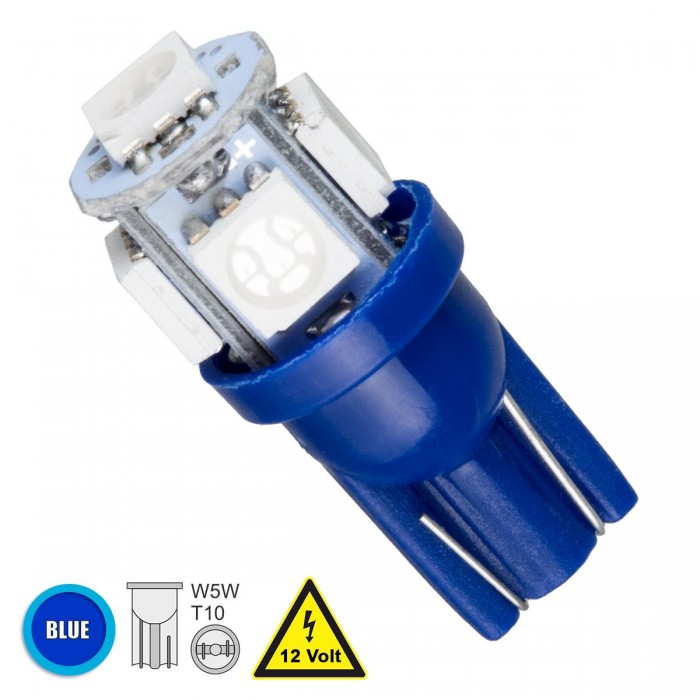 GloboStar® 81053 Λάμπα Αυτοκινήτου LED T10 W5W 5xSMD5050 1.3W 80lm 360° DC 12-16V IP20 Φ1.2 x Υ2.7cm Μπλε GloboStar® 81053 Λάμπα Αυτοκινήτου LED T10 W5W 5xSMD5050 1.3W 80lm 360° DC 12-16V IP20 Φ1.2 x Υ2.7cm Μπλε