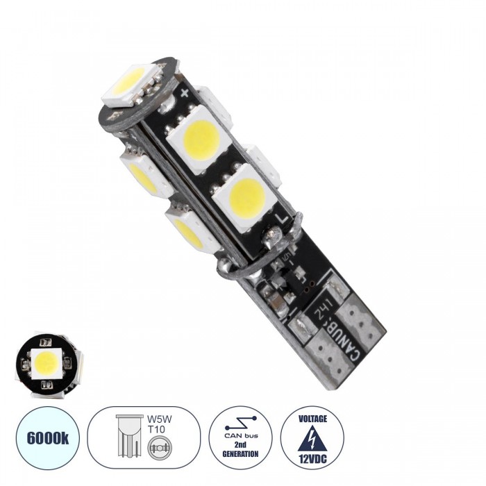 GloboStar® 81096 Λάμπα Αυτοκίνητου LED T10 W5W 2rd Generation Can-Bus Series 9xSMD5050 4.14W 540lm 360° DC 12-16V IP20 Φ1 x Υ3.9cm Ψυχρό Λευκό 6000K GloboStar® 81096 Λάμπα Αυτοκίνητου LED T10 W5W 2rd Generation Can-Bus Series 9xSMD5050 4.14W 540lm 360° DC 12-16V IP20 Φ1 x Υ3.9cm Ψυχρό Λευκό 6000K