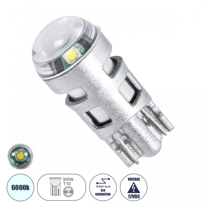 GloboStar® 81101 Λάμπα Αυτοκινήτου LED T10 W5W 3rd Generation Can-Bus Extreme Series 1xCREE-XPE 5W 350lm 120° DC 12-16V IP20 Φ1 x Υ2.5cm Ψυχρό Λευκό 6000K GloboStar® 81101 Λάμπα Αυτοκινήτου LED T10 W5W 3rd Generation Can-Bus Extreme Series 1xCREE-XPE 5W 350lm 120° DC 12-16V IP20 Φ1 x Υ2.5cm Ψυχρό Λευκό 6000K