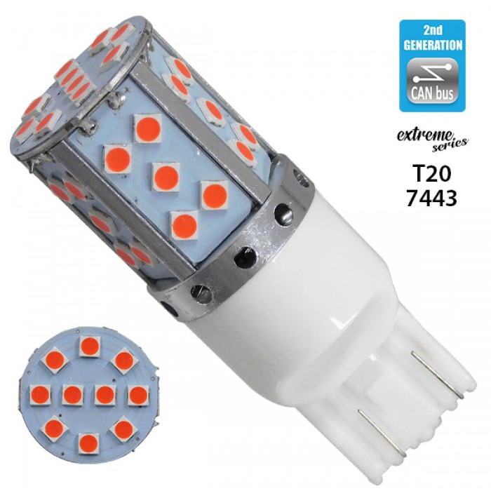 Λαμπτήρας LED Extreme Series Can-Bus 2ης Γενιάς με βάση T20 7443 15W 12v Κόκκινος για Πορείας Στοπ GloboStar 81156 Λαμπτήρας LED Extreme Series Can-Bus 2ης Γενιάς με βάση T20 7443 15W 12v Κόκκινος για Πορείας Στοπ GloboStar 81156