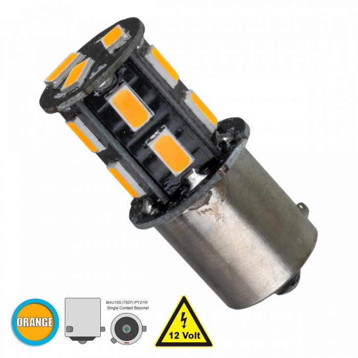 GloboStar® 81213 Λάμπα Αυτοκίνητου 7507 - BAU15S - PY21W LED 13 SMD 5630 3W 360lm 360° DC 12V IP20 Πορτοκαλί GloboStar® 81213 Λάμπα Αυτοκίνητου 7507 - BAU15S - PY21W LED 13 SMD 5630 3W 360lm 360° DC 12V IP20 Πορτοκαλί