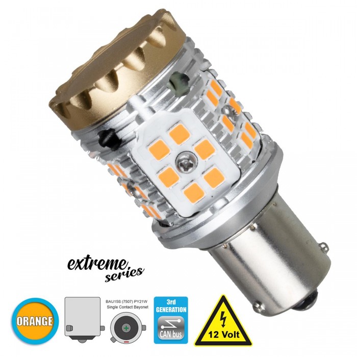GloboStar® 81235 Λάμπα Αυτοκίνητου 1156 - BA15S - P21W 3rd Generation Can-Bus Extreme Series LED 24 SMD 3030 28W 3360lm 360° DC 12V IP20 Πορτοκαλί