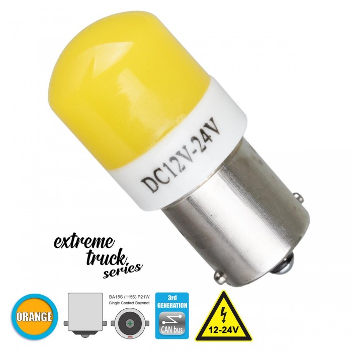 GloboStar® 81265 Λάμπα Αυτοκινήτου & Φορτηγού 1156 - BA15S - P21W 3rd Generation Can-Bus Extreme Truck Series LED 6 SMD 3030 3W 360lm 360° DC 12-24V IP20 Πορτοκαλί