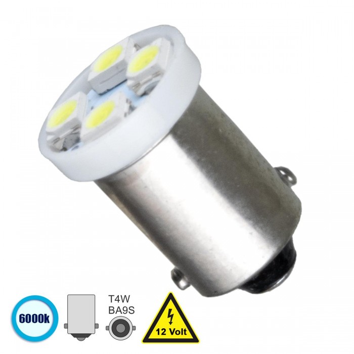 GloboStar® 81283 Λάμπα Αυτοκίνητου BA9S - T4W LED 4 SMD 1210 0.8W 160lm 120° DC 12V IP20 Ψυχρό Λευκό 6000K GloboStar® 81283 Λάμπα Αυτοκίνητου BA9S - T4W LED 4 SMD 1210 0.8W 160lm 120° DC 12V IP20 Ψυχρό Λευκό 6000K