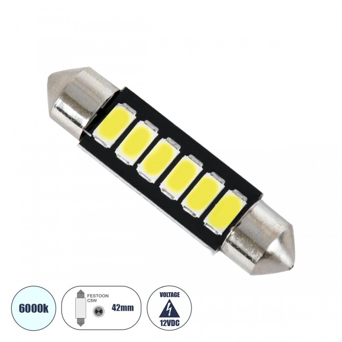 GloboStar® 81304 Λάμπα Αυτοκινήτου LED 42mm FESTOON - C5W 6xSMD5630 3W 450lm 120° DC 12-16V IP20 Μ4.2 x Π1.6 x Υ0.9cm Ψυχρό Λευκό 6000K GloboStar® 81304 Λάμπα Αυτοκινήτου LED 42mm FESTOON - C5W 6xSMD5630 3W 450lm 120° DC 12-16V IP20 Μ4.2 x Π1.6 x Υ0.9cm Ψυχρό Λευκό 6000K
