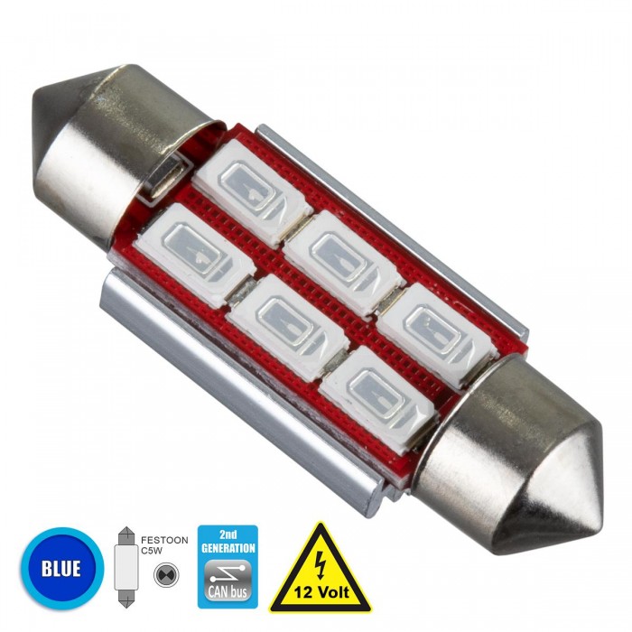 GloboStar® 81314 Λάμπα Αυτοκίνητου 36mm FESTOON - C5W 2nd Generation Can-Bus Series LED 6 SMD 5630 4W 480lm 120° DC 12V IP20 Μπλε GloboStar® 81314 Λάμπα Αυτοκίνητου 36mm FESTOON - C5W 2nd Generation Can-Bus Series LED 6 SMD 5630 4W 480lm 120° DC 12V IP20 Μπλε