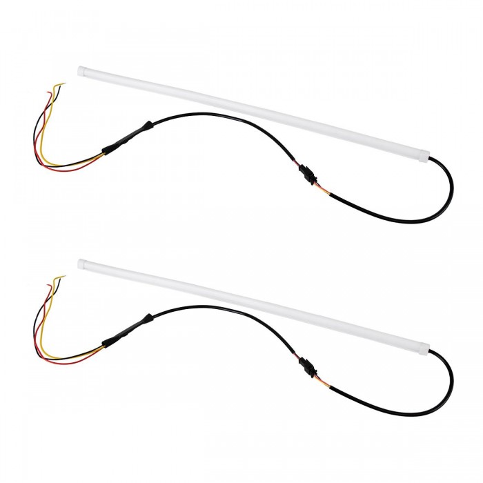 GloboStar® 81725 Σετ 2 ΕΛΑΣΤΙΚΑ - FLEXIBLE DRL + FLASH TURN LIGHT LED CREE COB 60cm 12W 1800lm 360° DC 12V Αδιάβροχα IP65 Πορτοκαλί - Ψυχρό Λευκό 6000K
