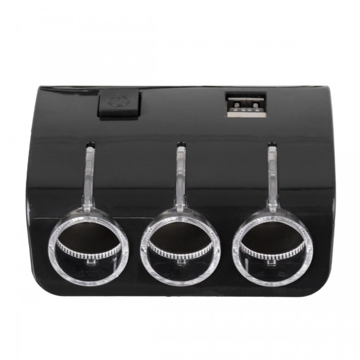GloboStar® 81806 Πολύπριζο - Φορτιστής Αυτοκινήτου 2 x USB 3.1A & 3 x Θύρες Αναπτήρα Αυτοκινήτου DC 12-24V Max 60W Μαύρο