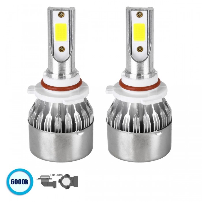 GloboStar® 82009 HB3 9005 C6 Line KIT Βασικού Φωτισμού Αυτοκινήτου & Φορτηγού 1st Generation Can-Bus Series LED CREE CXB COB 72W 7600lm DC 8-48V Αδιάβροχο IP65 Ψυχρό Λευκό 6000K