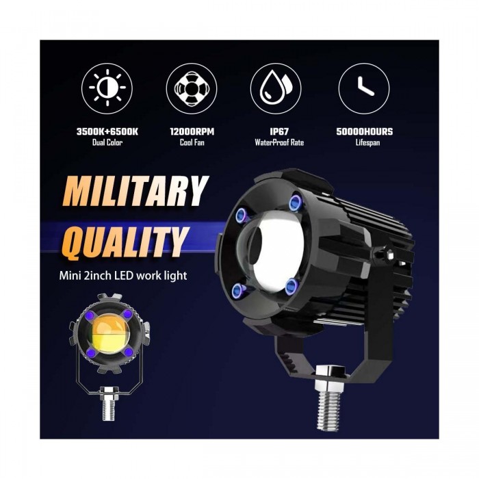 GloboStar® 82236 Ζευγάρι 2 x Προβολάκια Μοτοσυκλέτας TRANSFORMER 60W 6000lm 10° DC 12-80V Αδιάβροχα IP67 Κίτρινο & Ψυχρό Λευκό 6000K