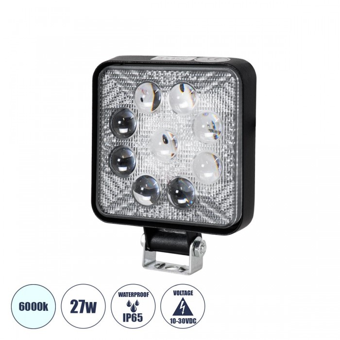 GloboStar® 85404 Vehicle Work Lights - Φώτα Εργασίας για Οχήματα LED 27W DC 10-30V Αδιάβροχο IP67 Ψυχρό Λευκό 6000K Μ14 x Π11 x Υ2.2cm GloboStar® 85404 Vehicle Work Lights - Φώτα Εργασίας για Οχήματα LED 27W DC 10-30V Αδιάβροχο IP67 Ψυχρό Λευκό 6000K Μ14 x Π11 x Υ2.2cm
