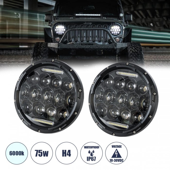 GloboStar® 85417 Σετ 2 x Φανάρια JEEP WRANGLER 7'' Ιντσών Βασικού Φωτισμού H/L με Ring Light DRL & Φλας LED CREE CXB COB 75W 12000lm DC 10-30V Αδιάβροχα IP67 Ψυχρό Λευκό 6000K GloboStar® 85417 Σετ 2 x Φανάρια JEEP WRANGLER 7'' Ιντσών Βασικού Φωτισμού H/L με Ring Light DRL & Φλας LED CREE CXB COB 75W 12000lm DC 10-30V Αδιάβροχα IP67 Ψυχρό Λευκό 6000K