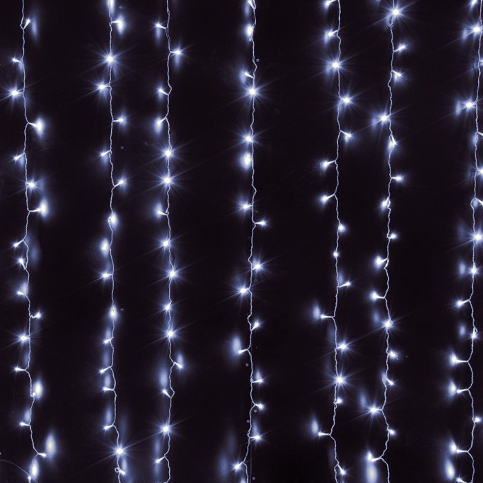 85828 Διακοσμητική Κουρτίνα 3 x 3 Μέτρα με Controller 8 Προγραμμάτων Εναλλαγών Φωτισμού - Επεκτεινόμενη 300 LED 3.6W AC 230V με Διάφανο Καλώδιο & Πρίζα Schuko Αδιάβροχη IP44 Ψυχρό Λευκό 6000K Μ3 x Υ3m