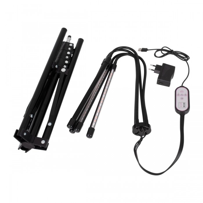 GloboStar® 85956 Grow Light Full Spectrum LED Φωτιστικό Ανάπτυξης Φυτών Γλάστρας με 4 Κινούμενες Κεφαλές & Τρίποδο 150cm SMD 2835 20W 180° AC230V IP20 με Dimmer & Timer Εσωτερικού Χώρου για Κάλυψη Επιφάνειας 1m x 1m Πλήρους Φάσματος Φωτισμού