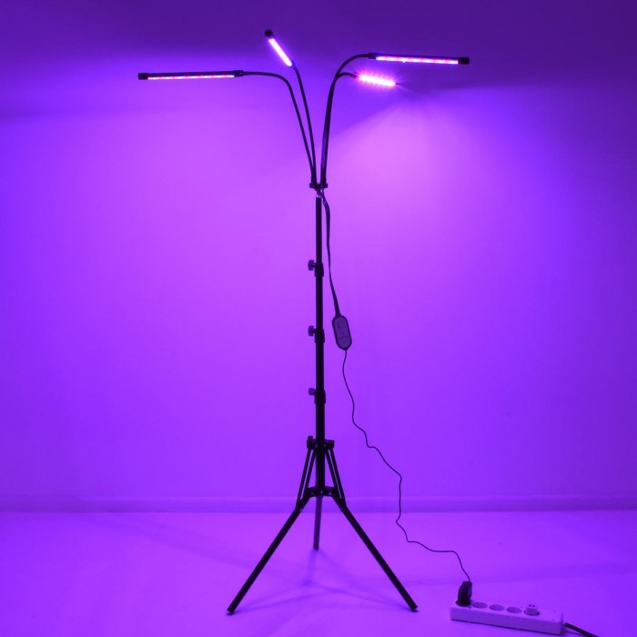 GloboStar® 85956 Grow Light Full Spectrum LED Φωτιστικό Ανάπτυξης Φυτών Γλάστρας με 4 Κινούμενες Κεφαλές & Τρίποδο 150cm SMD 2835 20W 180° AC230V IP20 με Dimmer & Timer Εσωτερικού Χώρου για Κάλυψη Επιφάνειας 1m x 1m Πλήρους Φάσματος Φωτισμού